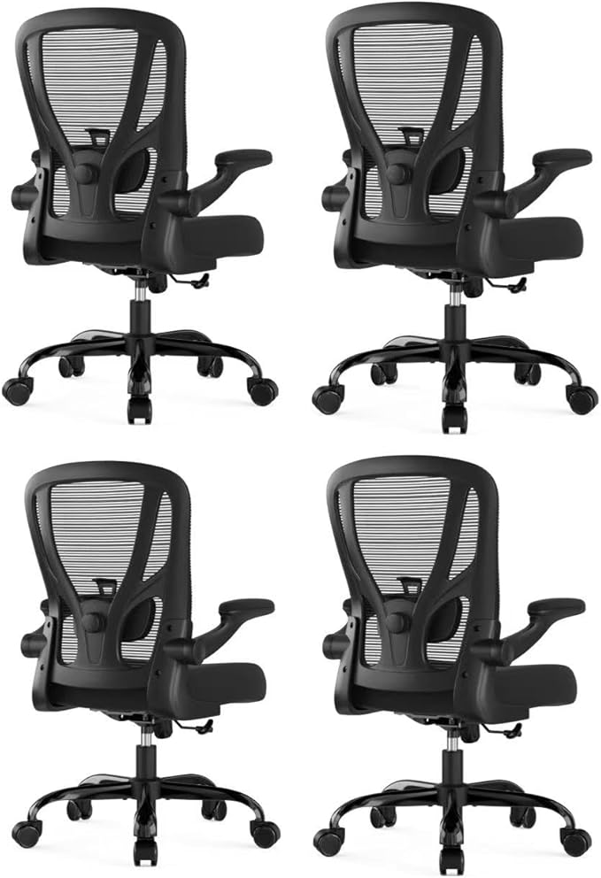 Office Chair Ergonomic Desk Chair - Mesh Computer Chair Breathable Task Chair with Wheels Adjustable Lumbar Support Home Desk Office Chairs with Flip up Armrest Black 4 Pack