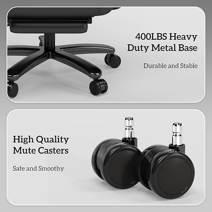 GYI 160 Reclining Office Chair with Footrest, Big and Tall High Back Home Office Chair, Leather Computer Desk Chair with Cross Legged Seat, Arms, Wheels, Black