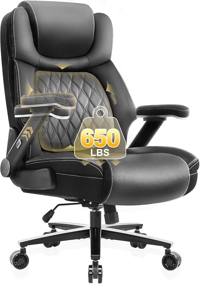 Big and Tall Office Chair, 650lbs Capacity Wide Office Chair for Heavy People, Ergonomic High Back Office Chair with Upgraded Quiet Rubber Wheel, 5D Flip Arms