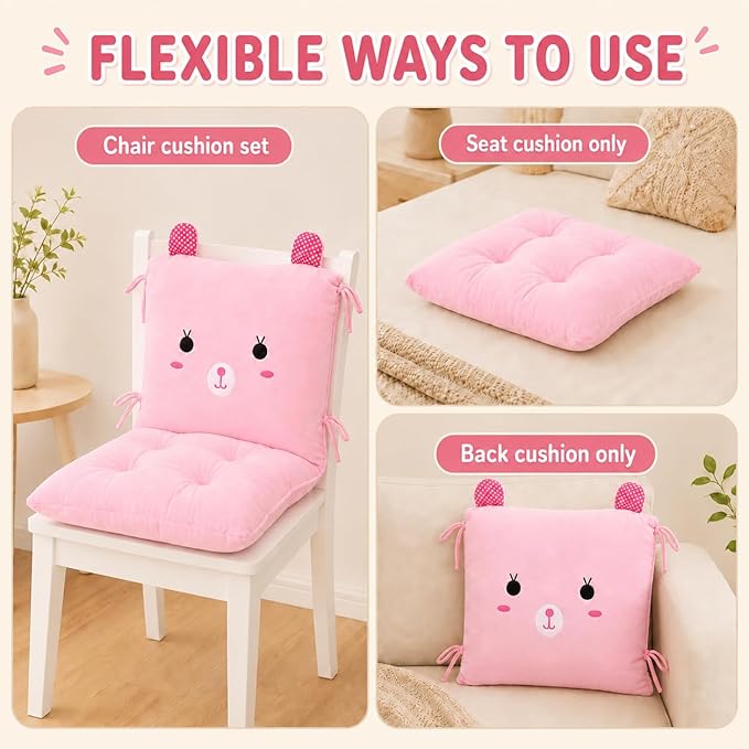 ChezMax Chair Cushion Plush Seat Cushion Back Cushion with Ties, Detachable Thickened Desk Chair Pads, Cartoon Waist Pillow Cushion Decor for Chair Car Office Patio Wheelchair, Cartoon Rabbit
