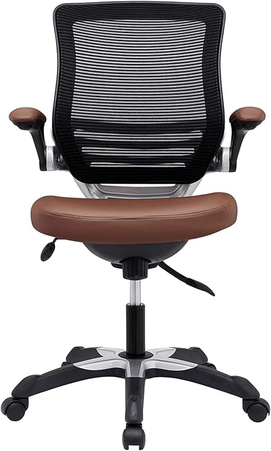 Modway Edge Mesh Back and White Vinyl Seat Office Chair With Flip-Up Arms - Computer Desks in Tan