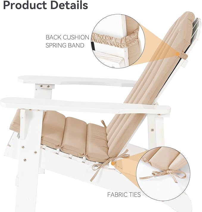 Adirondack Chair Cushion Set of 2 Indoor Outdoor Furniture Cushions Rocking Chair Cushions with Straps Replacement Folding Patio Chair Pad,19.7x18.9x1.5 Inch（Khaki）