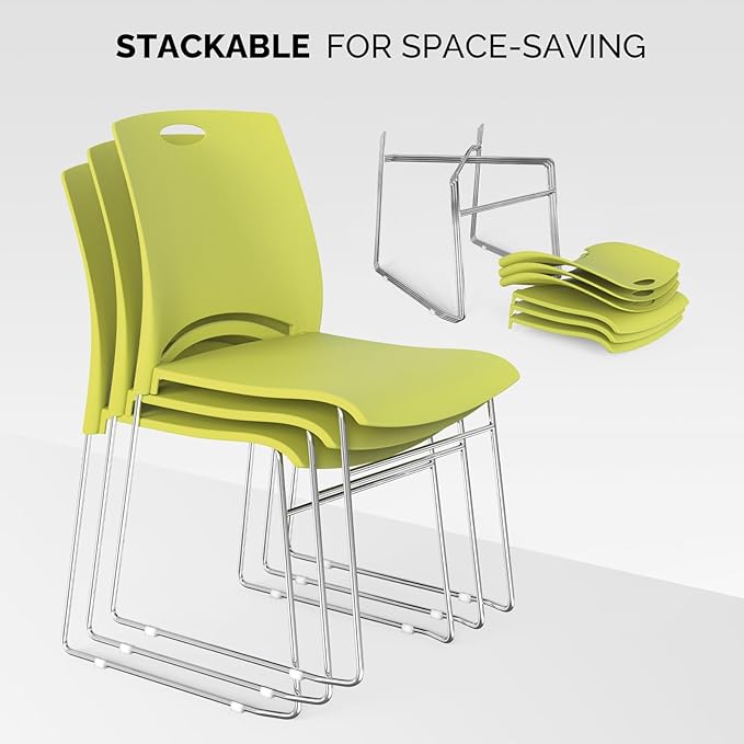 VINGLI Stacking Chairs Set of 8 Stackable Office Chairs with Metal Sled Base, Ergonomic Plastic Seat, Stacking Chairs for Waiting Room Break Room Banquet Guest, Green