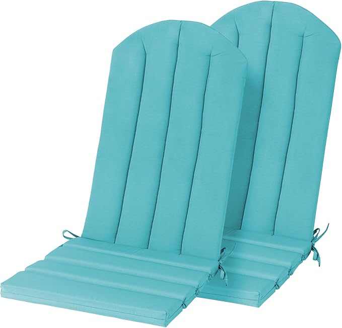 Adirondack Chair Cushion Set of 2 Indoor Outdoor Furniture Cushions Rocking Chair Cushions with Straps Replacement Folding Patio Chair Pad,19.7x18.9x1.5 Inch（Blue）