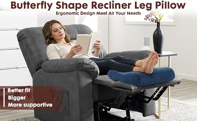 B Shape Corduroy Recliner Foot Pillow, Foam Extra Large Foot Rest Cushion with Adjustable Straps, Suitable for Bed Chair Sofa Headrest Back Lumbar Leg Support Pillow (Navy)
