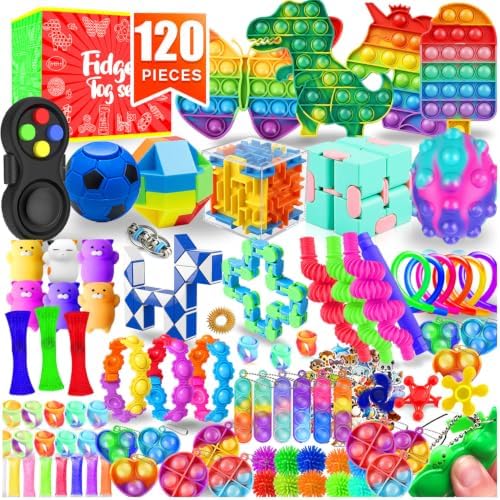 Fidget Toys, 120 Pack Party Favors for Kids 8-12 4-8, Sensory Toys Bulk Autism Autistic, Treasure Box Toys for Classroom, Stocking Stuffers, Goodie Bag Stuffers, Christmas Birthday Gifts Prizes
