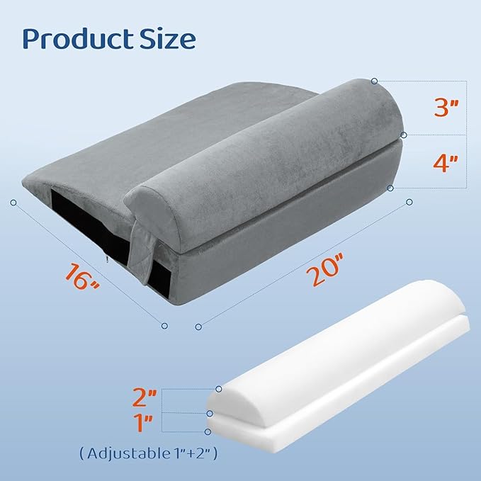 Recliner Foot Rest Cushion - Recilner Leg Rest Cushion with Removable Semi-Cylinder for Superior Support, Adjustable Recliner Foot Rest Extender, Recilner Leg Pillow with 2 Straps, Grey