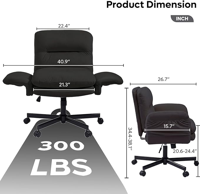 Bestier Criss Cross Office Chair with Flip-Up Armrests, Swivel Makeup Vanity Chair with Wheels & Side Pockets, Cross Legged Office Chair for Home Office, Bedroom, Black PU Leather
