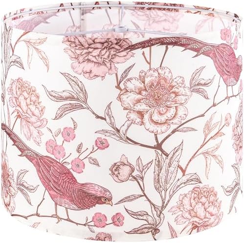 GO&SO Lamp Shades 1Pc,13" D x 10" H,Pink Birds Floral,Drum Lamp Shade