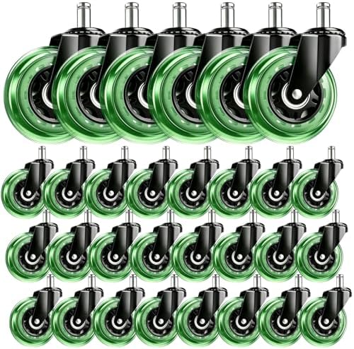 3 Inch Office Chair Wheels, Set of 30 (Green)