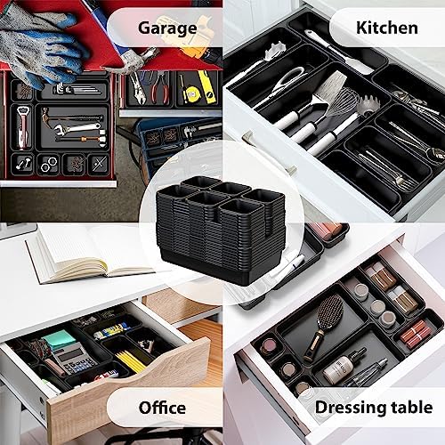 Simple Houseware Interlocking Desk Drawer Bins Organizer, 10 Packs, Black