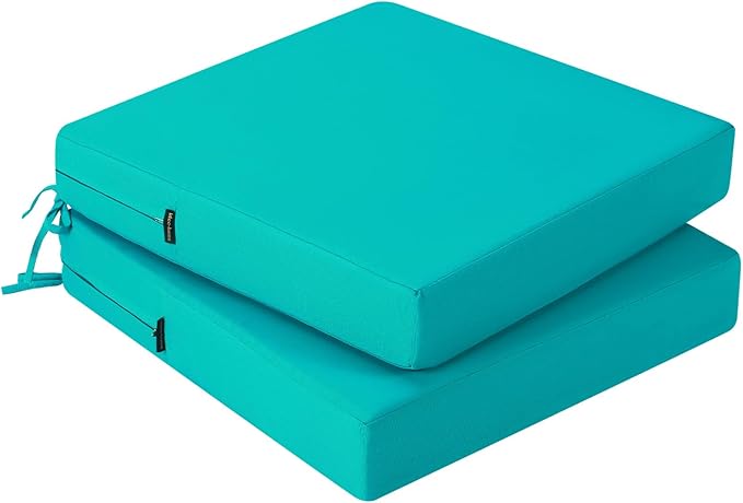 idee-home Outdoor Chair Cushions Set of 2, Waterproof Outdoor Seat Cushions for Patio Furniture, Outside Replacement Chair Pad with Ties for Lawn Deck Porch, 24 x 24 Peacock Blue