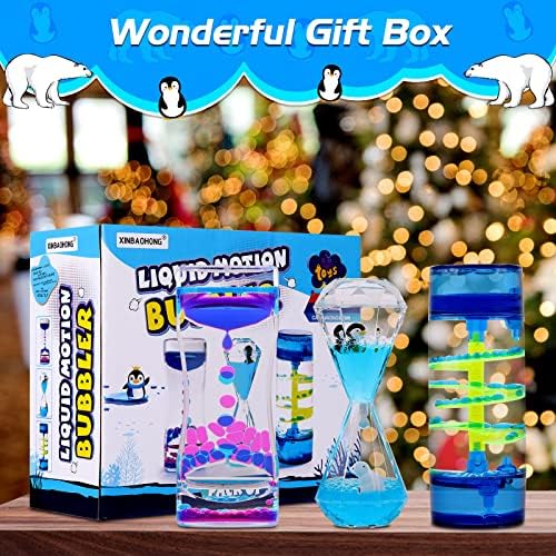 XINBAOHONG Liquid Motion Bubbler for Kids and Adults 3-Pack Hourglass Liquid Bubbler Timer for Sensory Play Fidget Toy Stress Management Desk Decor
