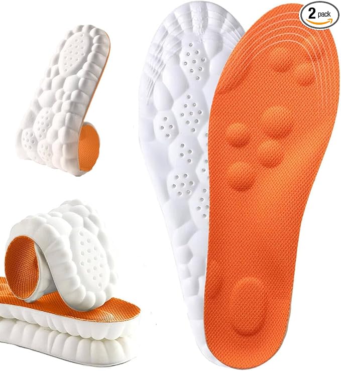 4D Cloud Insoles for Men Women, Breathable Memory Foam Cloud Massage Insoles, Enhanced Arch Support & Cushioned Comfort,Relief Foot Pain,Fits All Shoe Types(1 Pairs-Orange, Men 9-10/Women 11-12)
