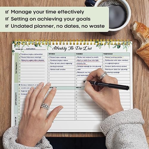 Taja Weekly To Do List Notepad, Undated Weekly Planner Pad, 8.5" x 11"