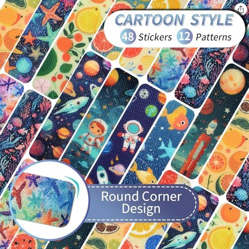 48 Pieces Anxiety Sensory Stickers with Storage Box - Sensory Stickers with 2 Textured Sticker for Adults Desk Fidget - Sensory Strips - Teacher Must Haves (Cartoon)