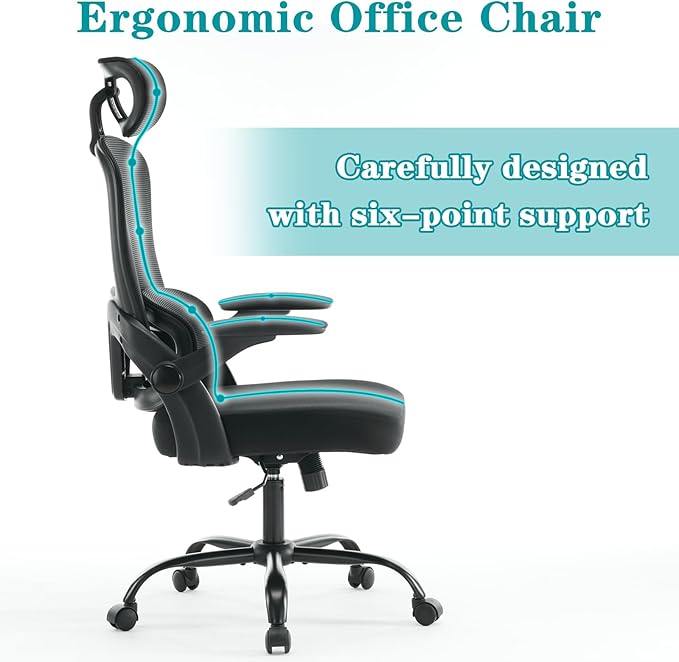 Ergonomic Mesh Office Chair, High Back Desk Chair with 3D Armrests, Up&Down Lumbar Support, Swivel Computer Task Chair with Adjustable 2D Headrest and Tilt Function(Black)