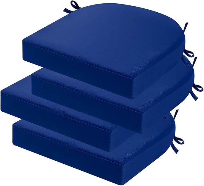 idee-home Outdoor Chair Cushions Set of 4, Thick 17" x 17" Outdoor Seat Cushions Patio Furniture Waterproof with Ties, Dining Pads