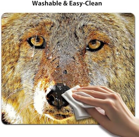 9.5x7.9 Inch Office/Gaming Mouse Pad, Cool Yellow Brown Hairy Wolf Head with Bright Eyes Cute Anti-Slip Mat for Desk