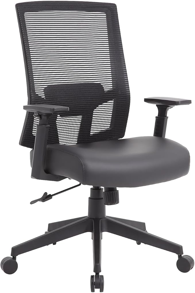 Boss Office Products Mesh Back Vinyl Task Chair with Synchro-Tilt in Black
