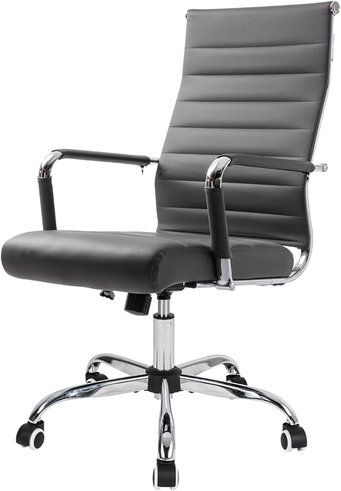 Okeysen Office Desk Chair, Ergonomic Leather Modern Conference Room Chairs, Executive Ribbed Height Adjustable Swivel Rolling Chair for Home Office
