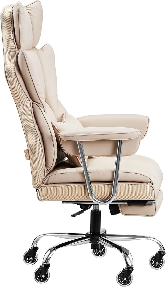 VEVOR Executive Office Chair with Footrest, 400lb Capacity Oversize Office Chair with Lumbar Pillow & Removable Armrests, Heavy Duty Ergonomic Chair, PU Leather Reclining Home Office Desk Chair, Brown
