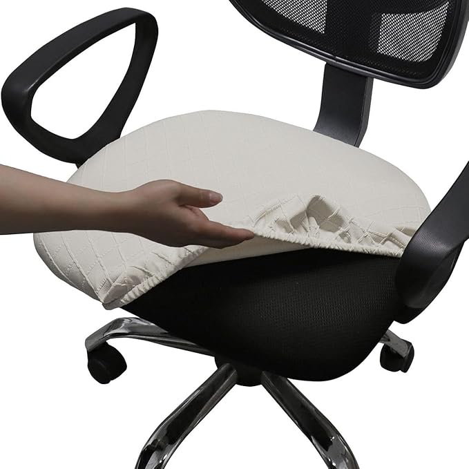 Melaluxe Stretch Jacquard Office Chair Cover, Removable Washable Desk Chair Cover Rotating Chair Seat Slipcover, Creamy-White