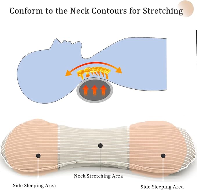 Buckwheat Hulls Pillow for Sleeping, Neck Support Cooling Cervical Pillow, Breathable Adjustable Firm Ergonomic Neck Pillow for Recliner for Back and Side Sleepers Break, Kakhi 19" x7”