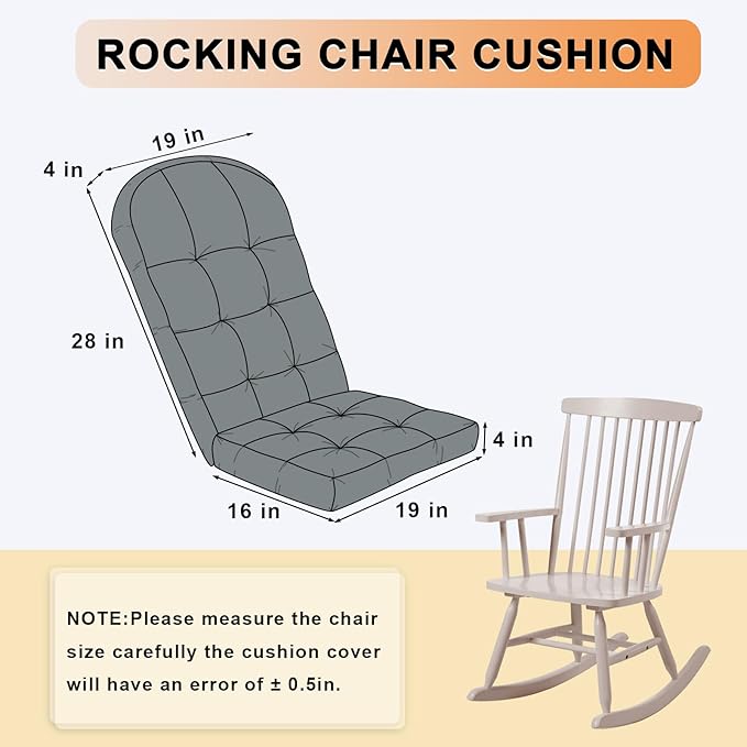 Rocking Chair Cushion - Chenille Fabric, High-Density Sponge, Durable Comfort Non-Slip Bottom Tufted Seat Pads with Ties, Chenille︱Light Grey, 44x19x4 inch