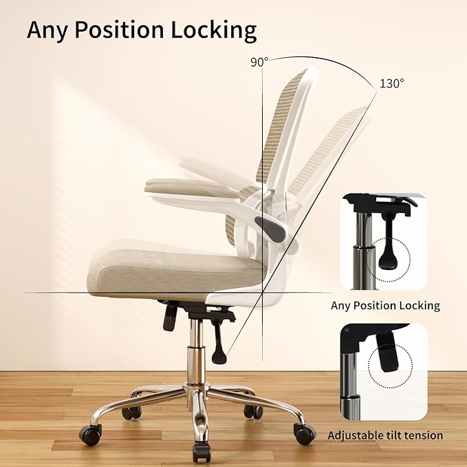 Logicfox Office Chair, Ergonomic Desk Chair - Thick Cushion Adjustable Height Computer Chair with Lumbar Support and Flip-up Armrests, Home Office Desk Chairs, Swivel Executive Task Chair