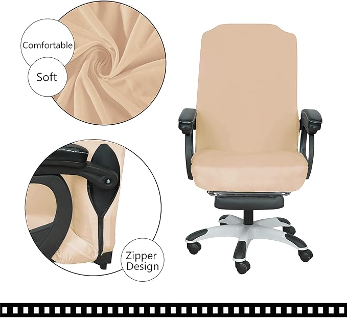SARAFLORA Office Chair Covers- Large, Champagne- Removable Computer Chair Covers for Office Chair with Zipper for Universal Rotating Chair Desk Chair Cover Chair Seat Washable Protector for Pet