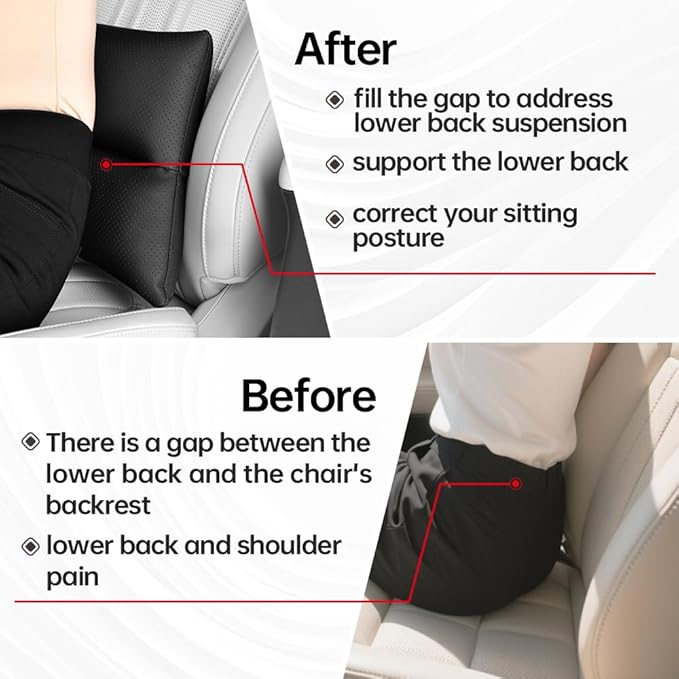 Lumbar Pillow for car, Back Cushion for Driving, Back Support, Lumbar Support, Improve Driving Comfort, Faux Leather, Sturdy and Durable, Non-deformable, Long Lasting Use 1P