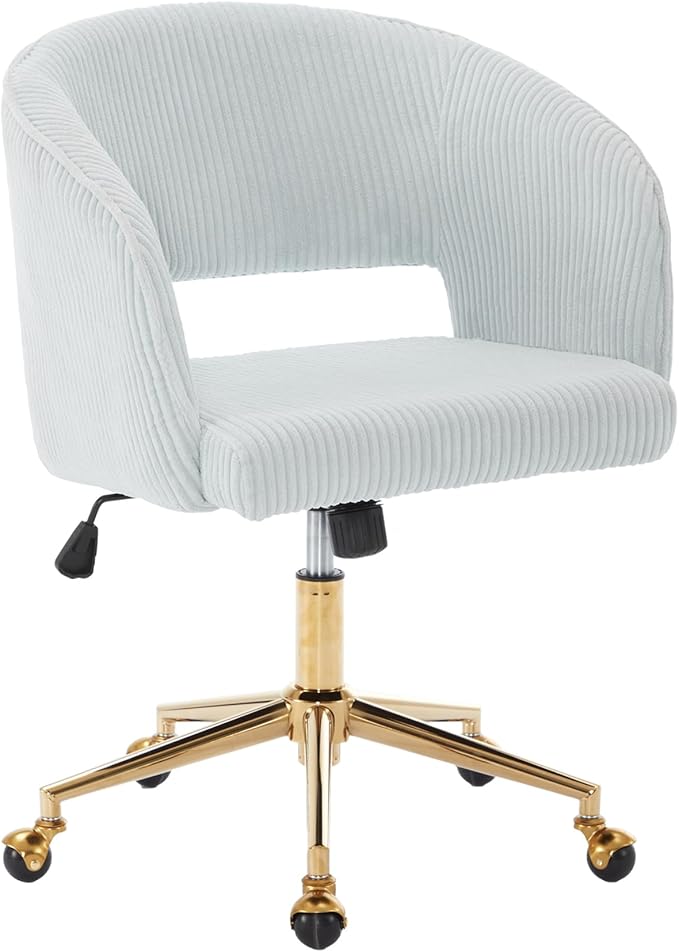 KCC Home Office Chair Swivel Desk Chair Accent Armchair Upholstered Modern Tufted Chairs with Gold Base for Girls Women Ergonomic Study Seat Computer Task Stools, with Wheels, Corduroy,Light Blue