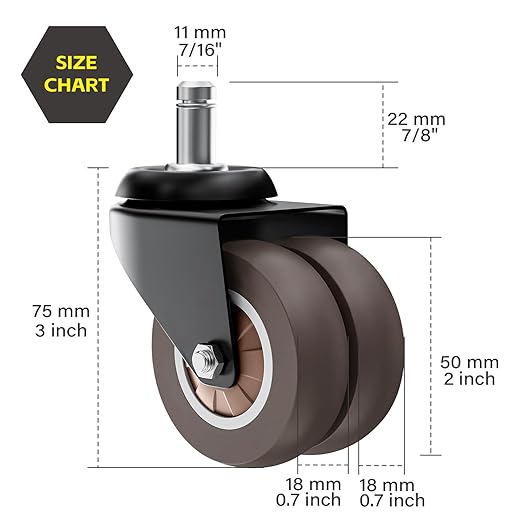 2 Inch Chair Wheels 30 Pack - Heavy Duty Grey Rubber Casters, Superior Non-Marking Replacement for Hardwood & Carpet Floors, Smooth Rolling & Ultra-Quiet Universal Fit for Most Office Chairs