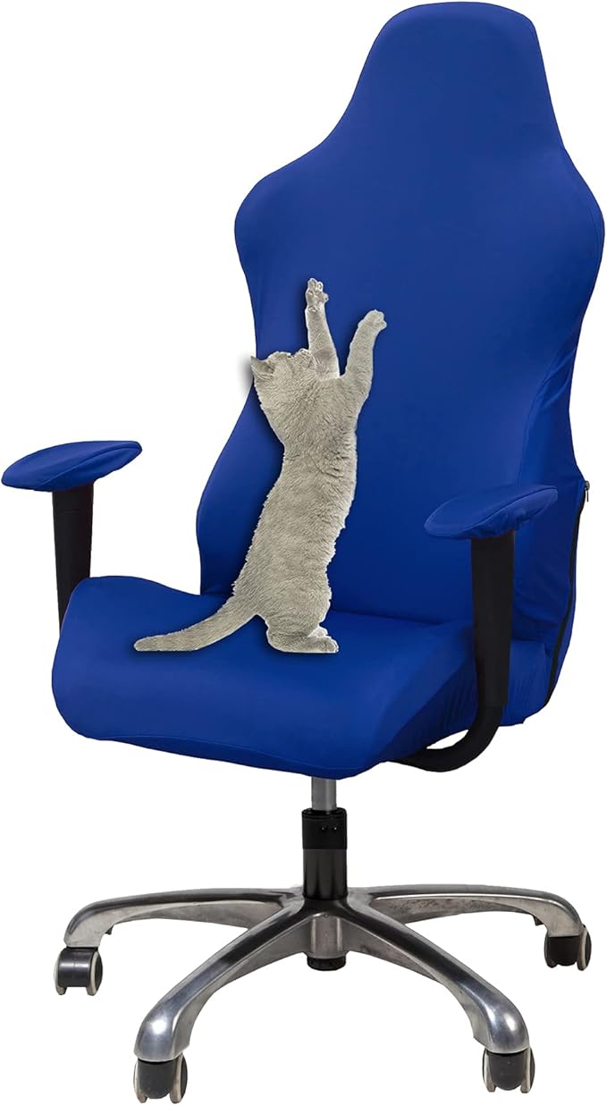 WOMACO Gaming Chair Slipcover Stretch Seat Chair Cover for Leather Computer Reclining Racing Ruffled Gamer Chair Protector (Blue, One-Size)