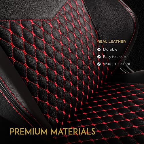 noblechairs Hero Gaming Chair/Office Chair with Lumbar Support, Real Leather, Black/Red