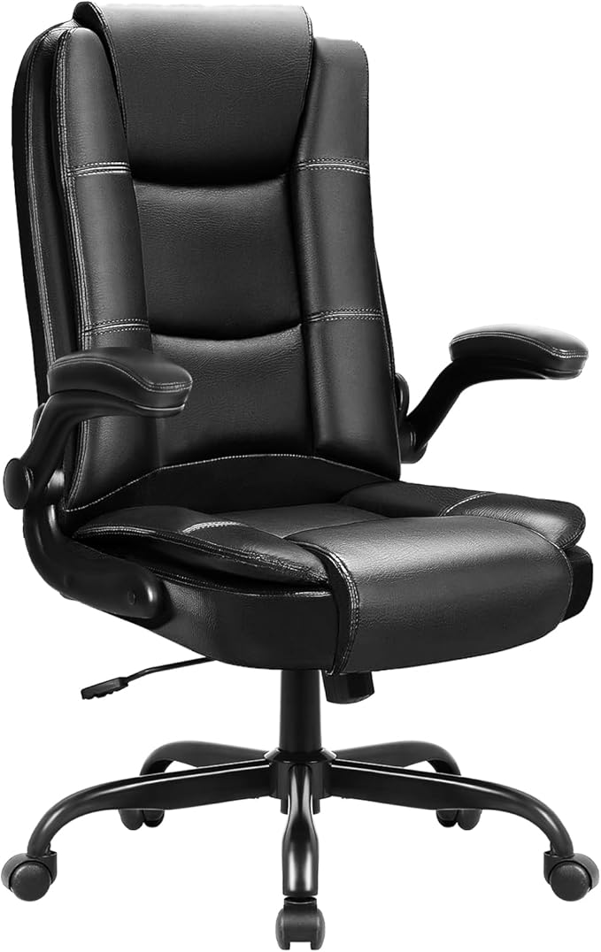 OFIKA Leather Office Desk Chair,Ergonomic Office Chair with Lumbar Support,Computer Chair,Executive Leather Chair with Padded Flip-up Arm,Adjustable Armrests, Gray,275LBS