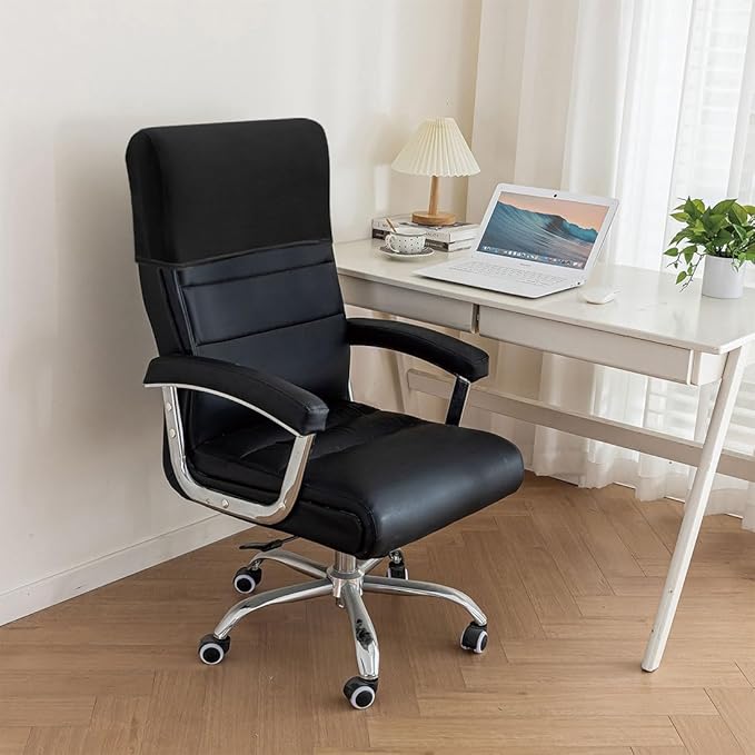Stretch Office Chair Headrest Cover, Milk Silk Headrest Protector for Office Chairs, Head Rest Covers for High Back Computer Chairs, Furniture, Recliner Chair, 1 Pack, Black