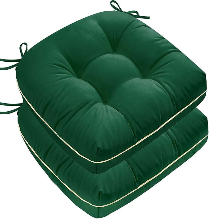 1 MIDDLE ONE Outdoor Chair Cushions Set of 2, Outdoor Cushions for Patio Furniture and Wicker Chair, Memory Foam Patio Seat Cushion Pads with Ties, 19 x 19 Inch (Green)