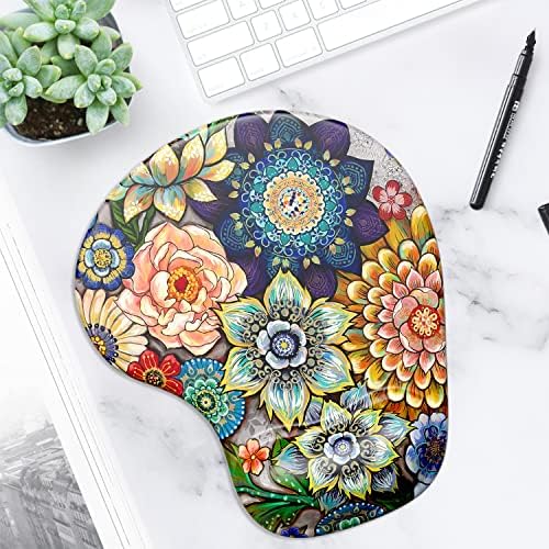 ITNRSIIET Ergonomic Mouse Pad with Gel Wrist Support Wrist Rest Smooth Surface Non-Slip PU Base Comfortable Office Supplies Pain Relief, 9.5 x 8 inches, Succulent Flower