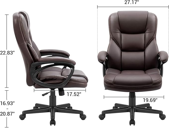 Furmax Office Executive Chair High Back Adjustable Managerial Home Desk Chair, Swivel Computer PU Leather Chair with Lumbar Support (2, Brown)