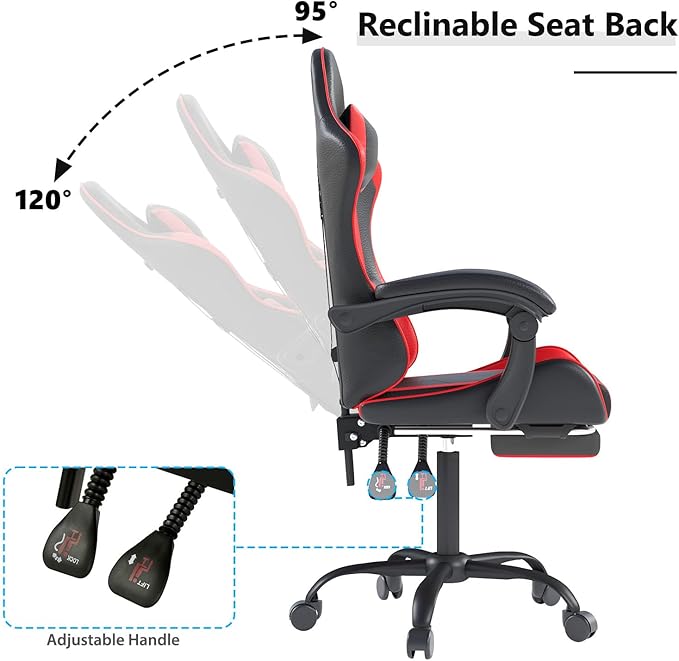 OS MOTOR Gaming Chair with Headrest and Lumbar Support, Ergonomic High Back Office Chair, Racing Style Executive Computer Desk Chair, Leather Adjustable Swivel Task Chair for Home Office (Red Black)