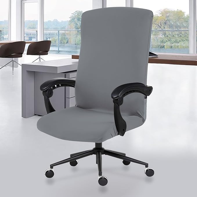 DIVA EN CAMINO DEC Stretch Office Chair Cover with Zipper, Soft Slipcover for Desk, Boss, or High Back Chair, Mid Gray