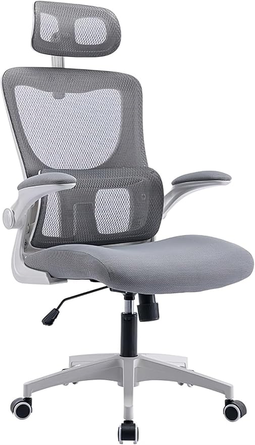 Mesh Computer Chair, Home Office Desk Chair, High Back Swivel Task Chair with Lumbar Support, Adjustable Height, Armrest,Headrest(Grey)