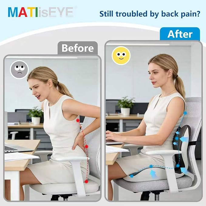 Orthopedic Memory Foam Seat Cushion with Adjustable Strap, Coccyx & Sciatica Pain Relief, Washable Non-Slip for Long Sitting, Ergonomic Posture Support for Office Chair, Car & Wheelchair (Double Grey)