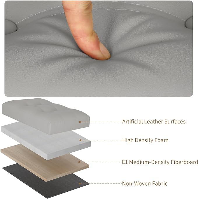 BelugaHelper Folding Storage Ottoman. Foot Rest Stool with Thicker Foam Padded Seat. 330 lbs Leather Ottoman with Storage Bench for Living Room, Bedroom, Home Office Table, 17x13x13in, Grey