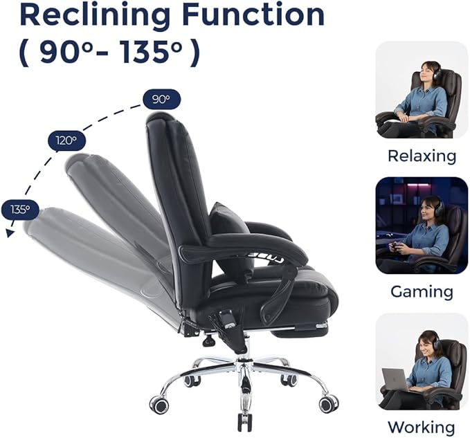 Orbis 4-Point Kneading UL Certified Heated Massage Office Chair with Foot Rest | 500lbs Big & Tall | BIFMA Certified Desk Chair for Heavy People | Home Office Computer Chair | Leather Black