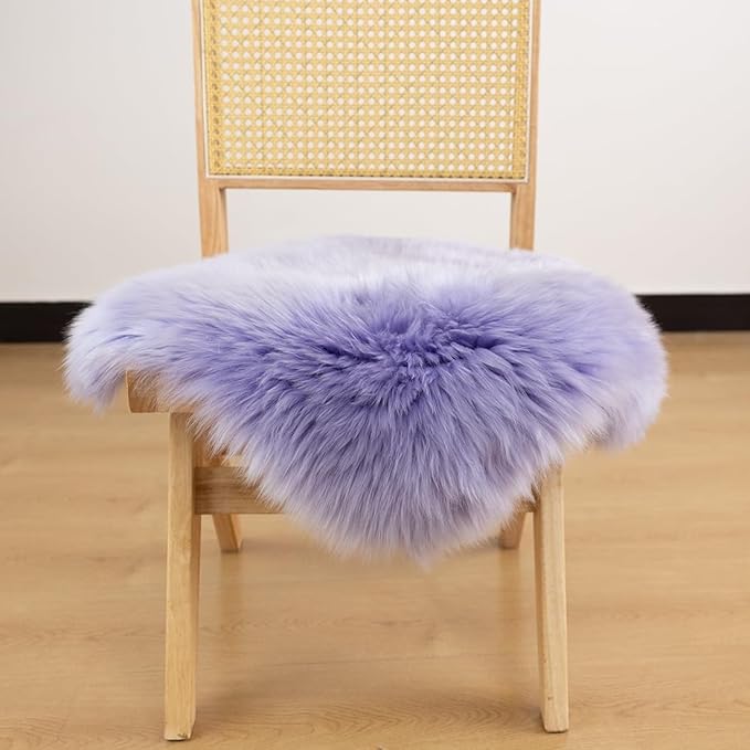 LLB Sheepskin Chair Cover - Office Cushion, Dining Room Pad, Desk Seat for Computer, Fur Area Rug for Living Room, 18x18 Inch (Pack of 1), Taro Purple