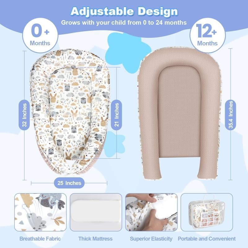 Infant Lounger Cushion for Supervised Playtime, Soft Breathable Cotton Support Pad for Tummy Practice, Relaxation and Everyday Care
