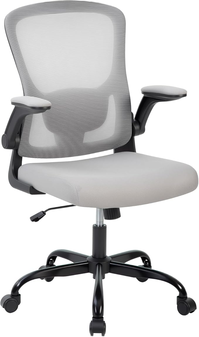 Premium Ergonomic High-Grey Mesh Office Chair - Adjustable Height, Flip-Up Armrests & Lumbar Support - Comfy Swivel Seat for Home, Gaming & Work - Black Net